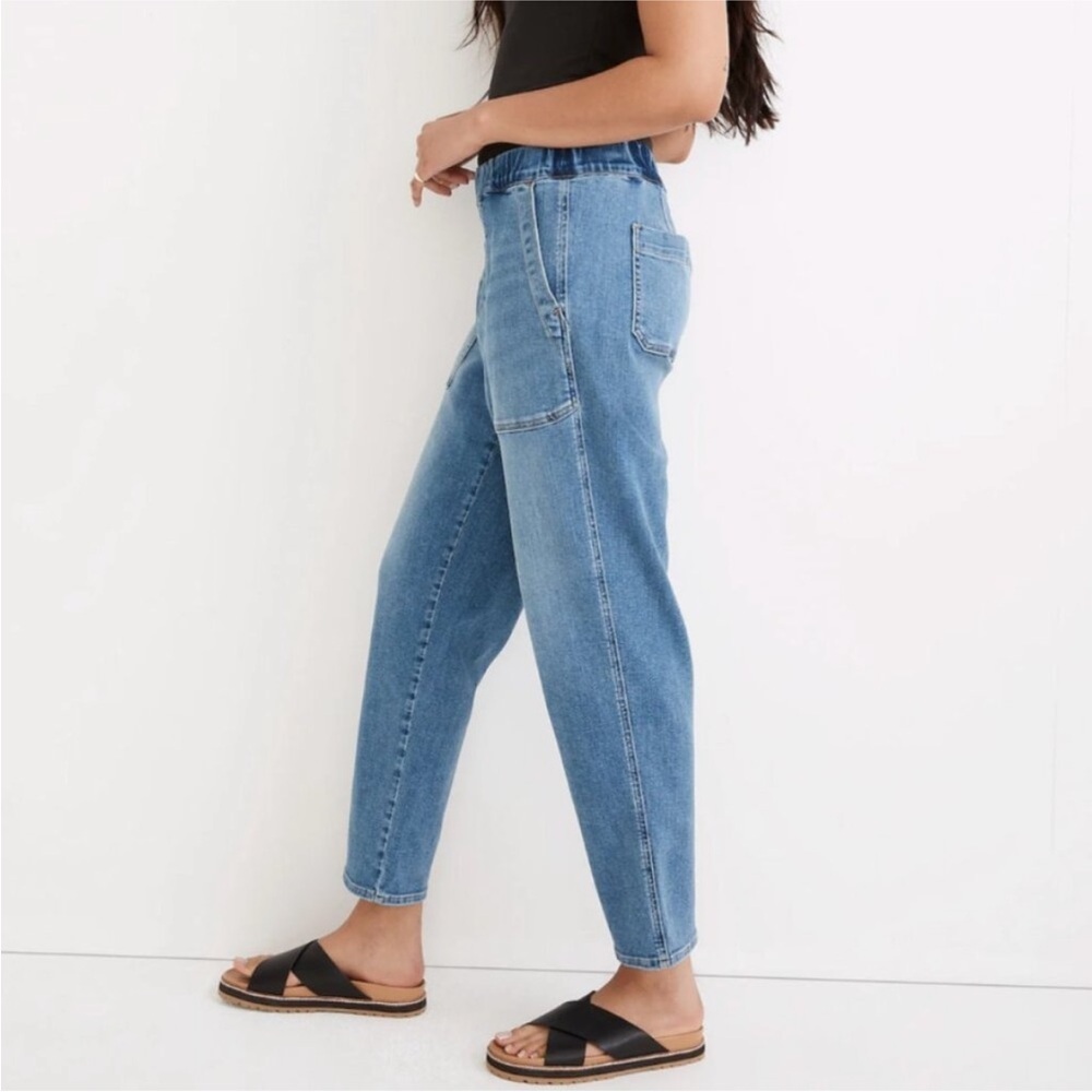 Madewell Light Blue Ankle Jeans Relaxed Pull-On Blue denim sz M elastic waist - Picture 4 of 11